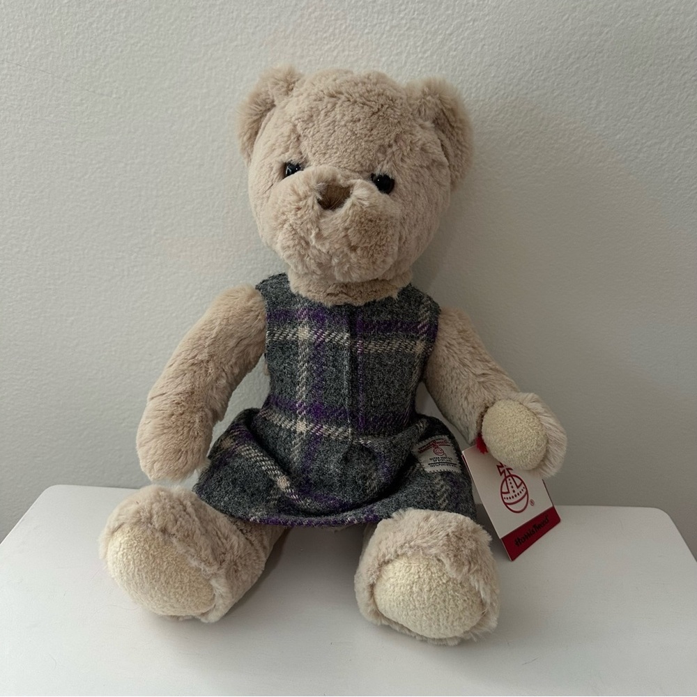 Harris Tweed Teddy Bear Plush 14” Scotland Wool Dress Collectible Toy